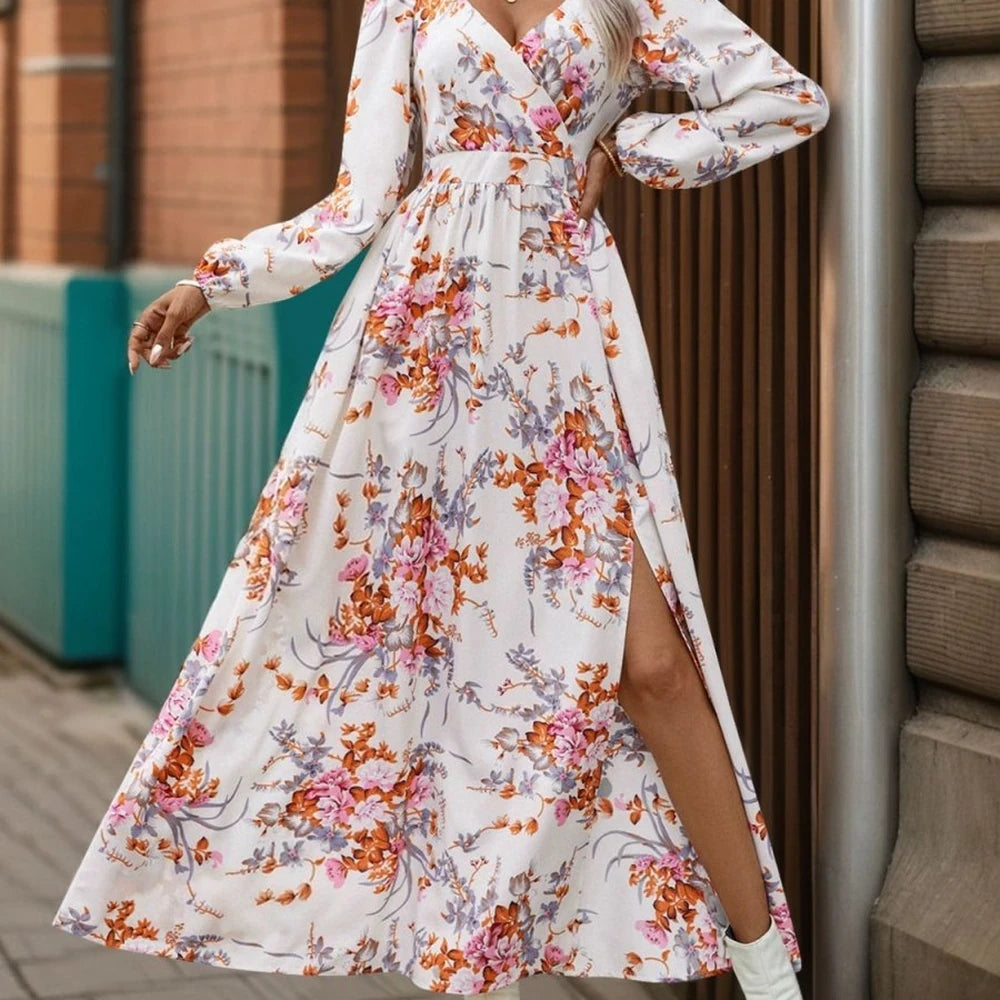 Printed Surplice Maxi Dress with Slit