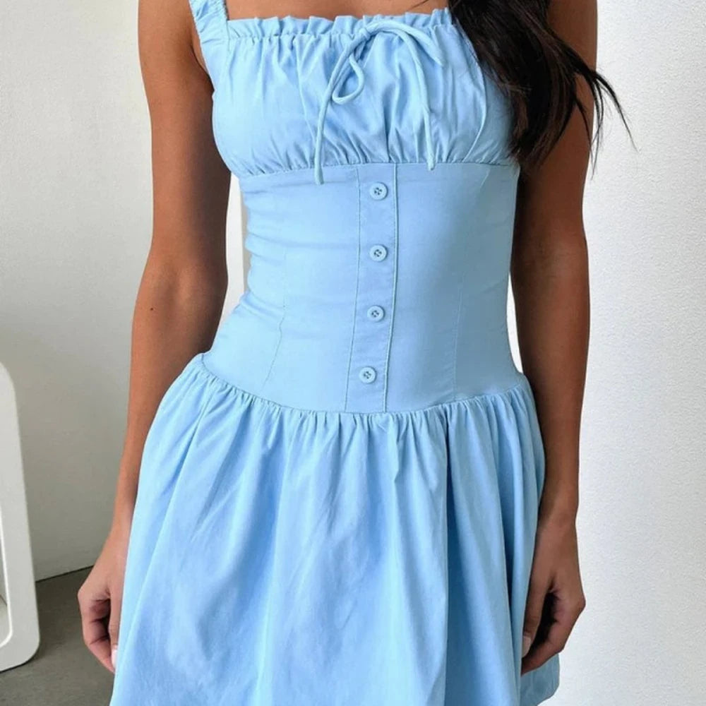 Square Neck Cami Dress with Decorative Buttons