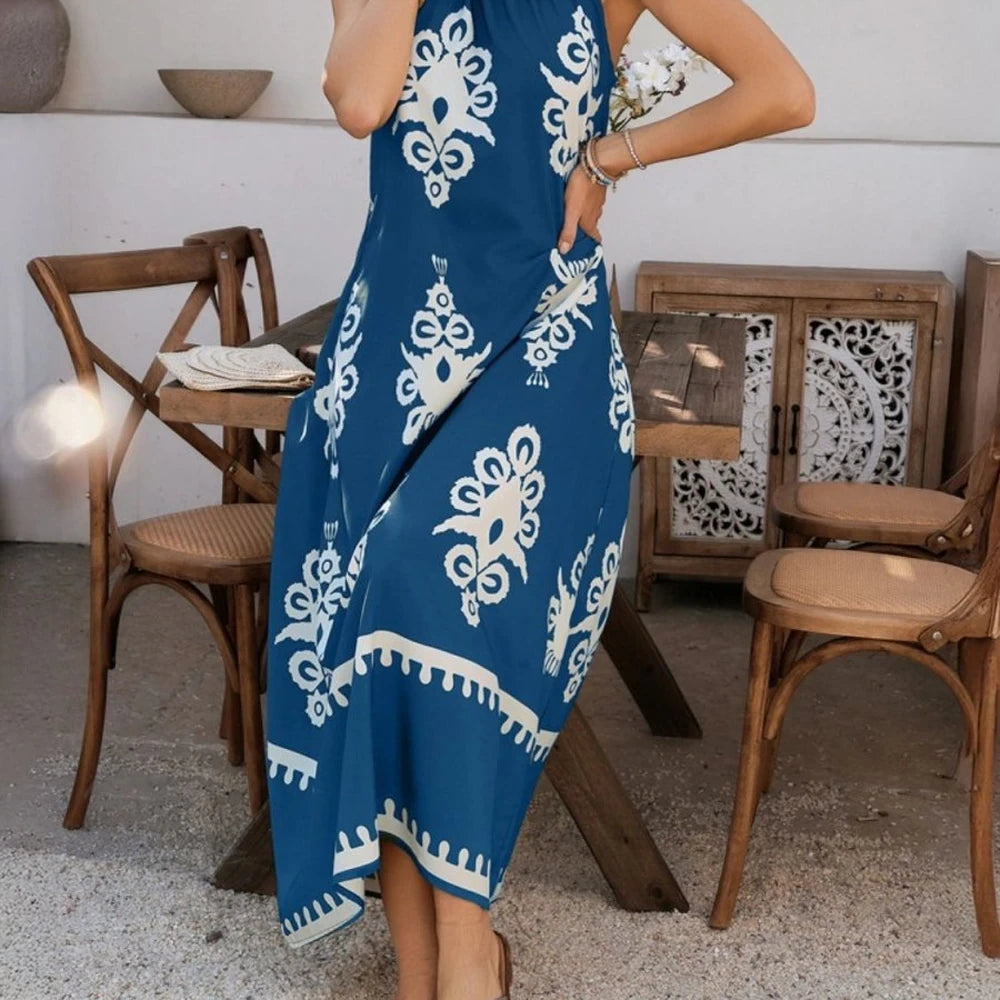 Printed Maxi Dress with Grecian Neck
