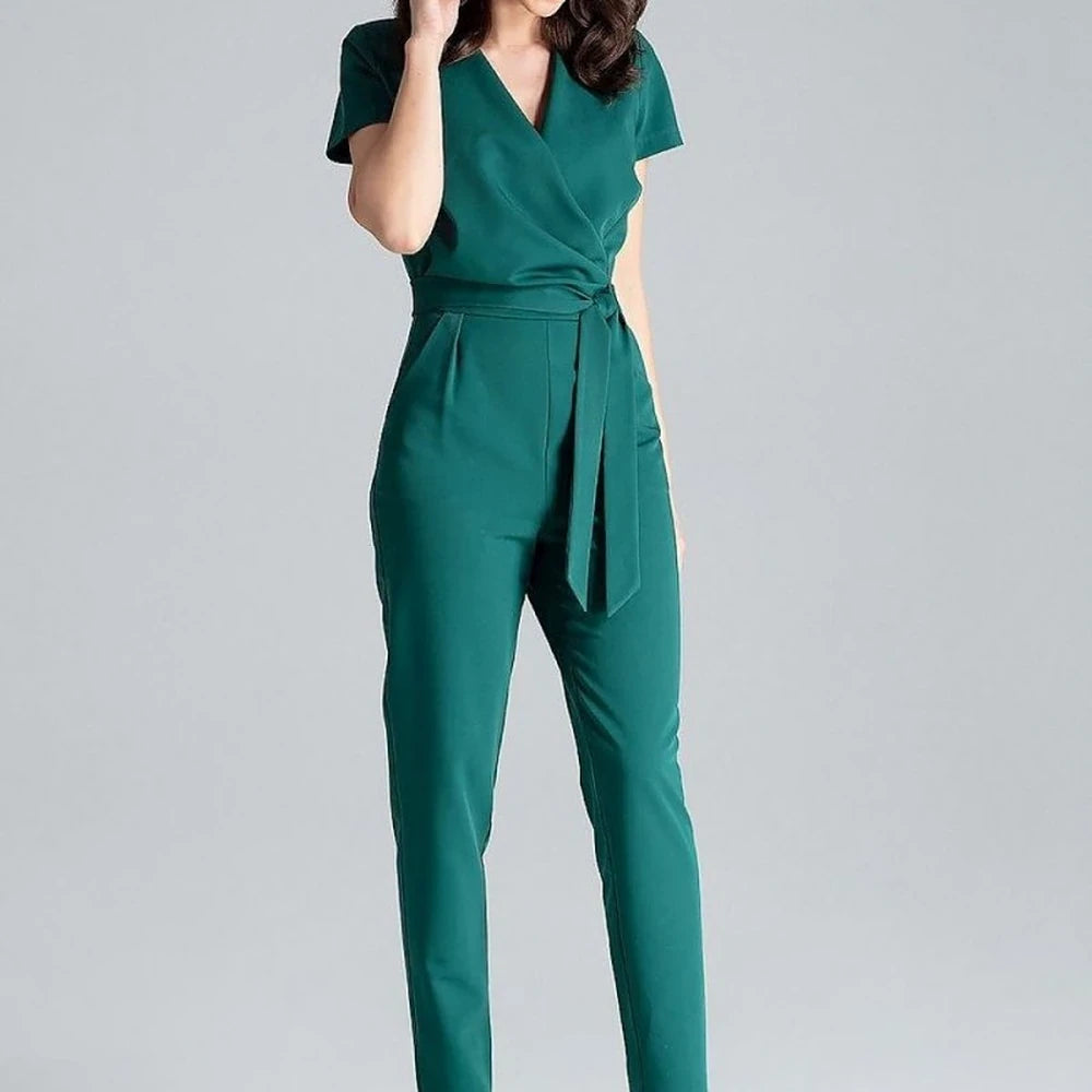 Short Sleeve Jumpsuit with Tie Waist
