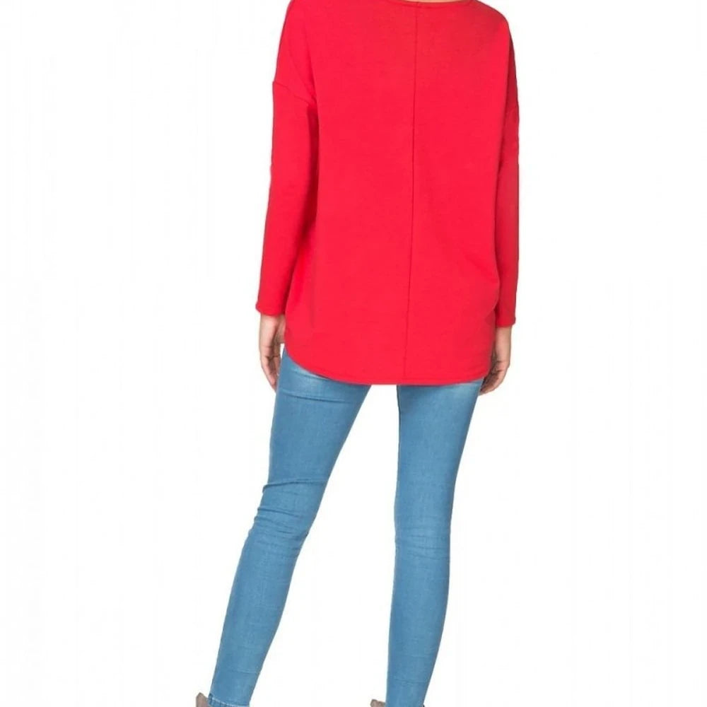 Red Cotton Knit Wide Kimono Sweatshirt