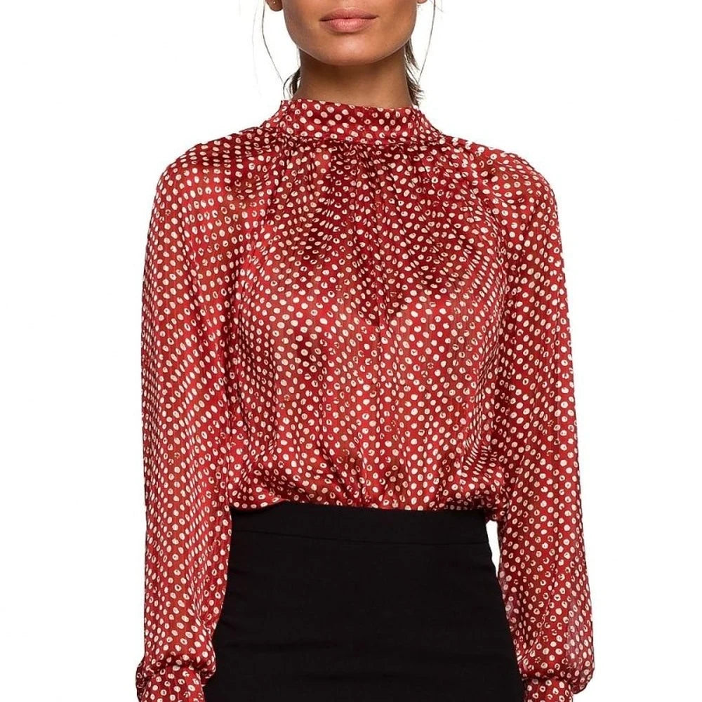 Chiffon Blouse with Striped Dot Print