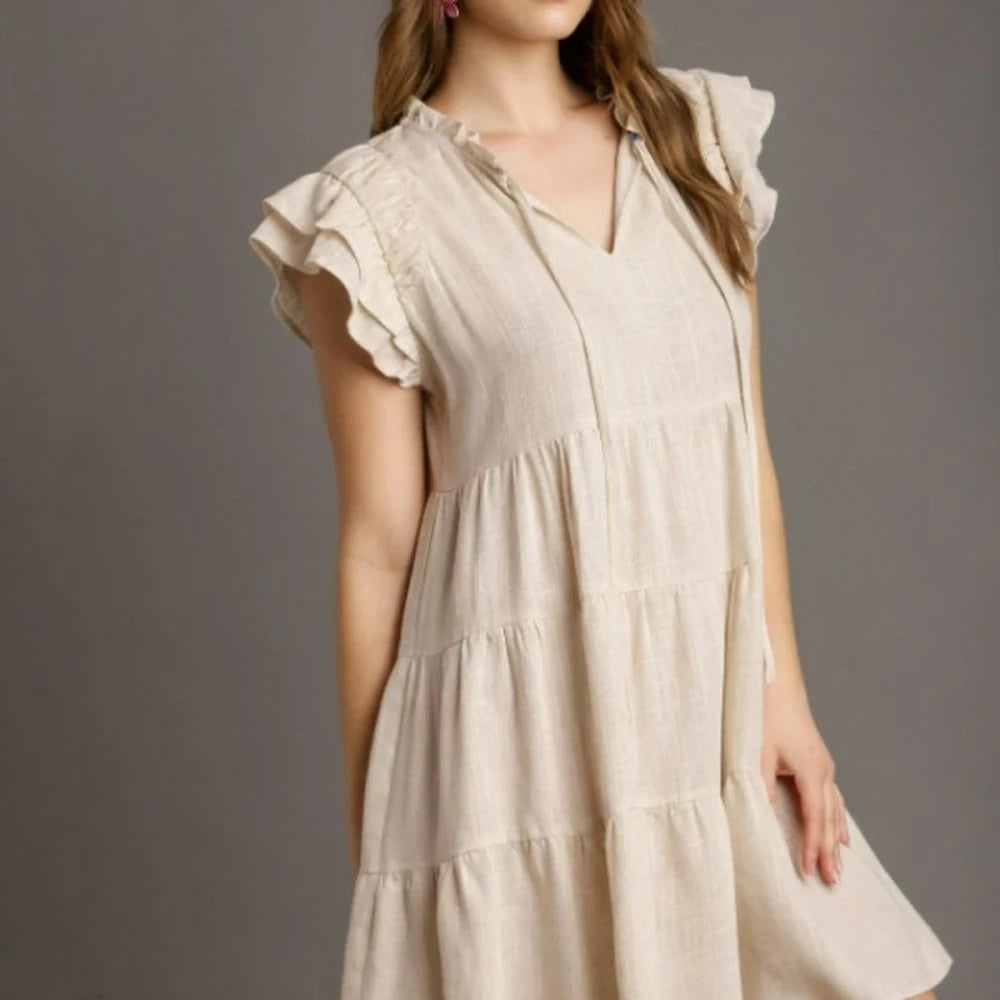 Umgee Full Size Linen A-line Tiered Mini Dress Plus Size