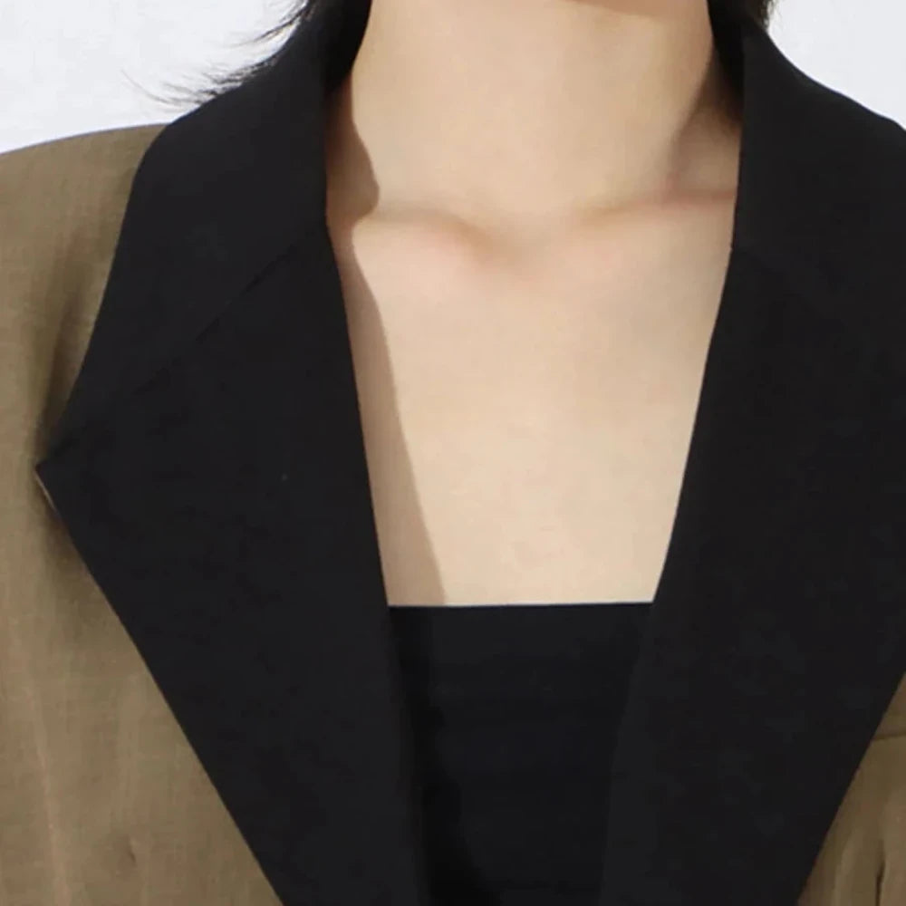 Contrast Lapel Collar Long Sleeve Blazer