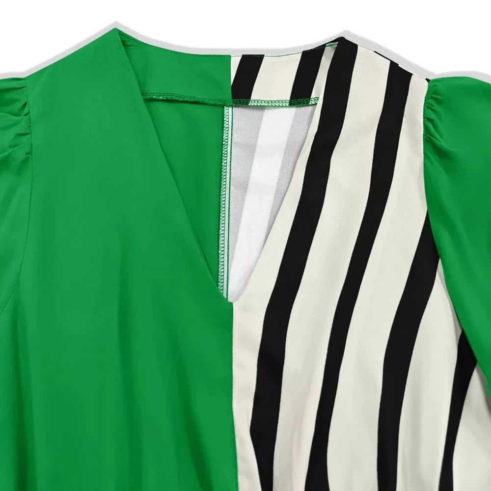 Color Block Striped Midi Dress