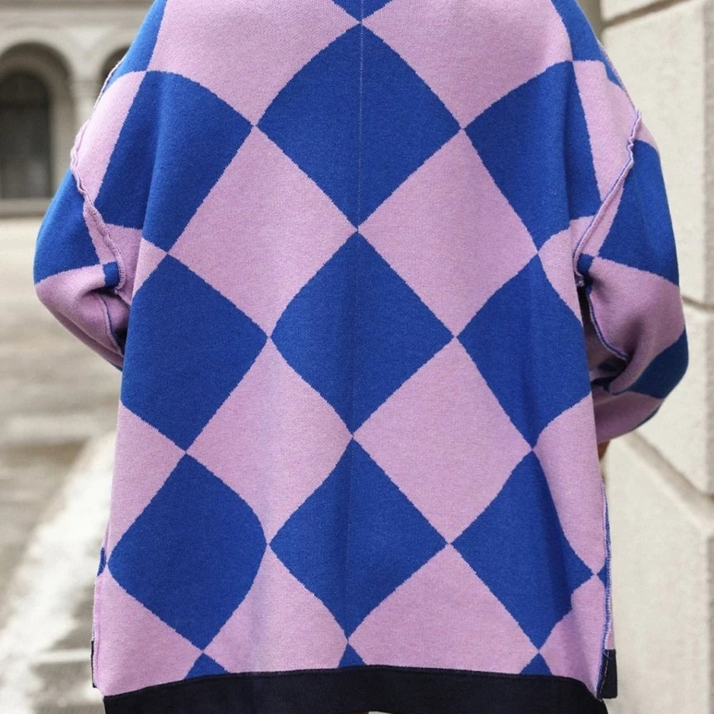 Checkered Dropped Shoulder Cardigan