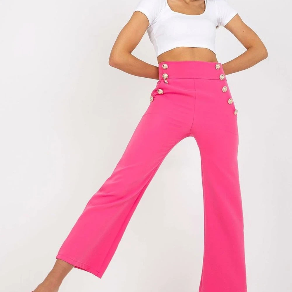 High-Waisted Trousers with Decorative Buttons