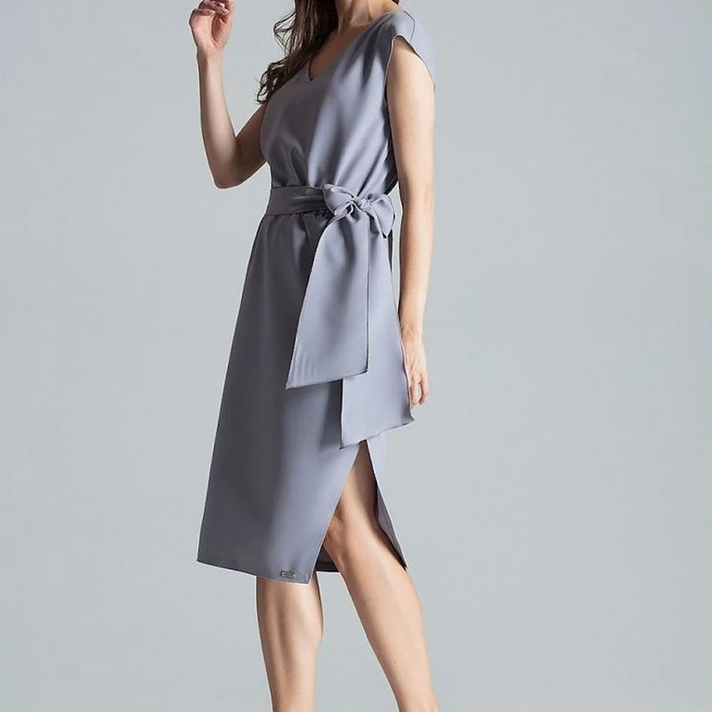 Navy Blue V-Neck Midi Dress