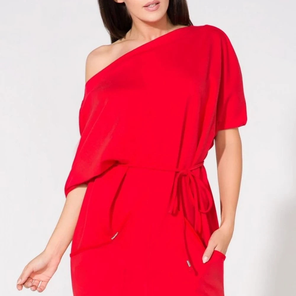 Loose Knit Boatneck Day Dress with Pockets