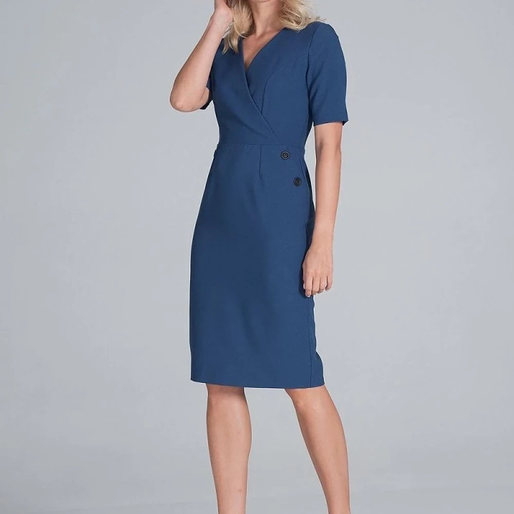 Midi Pencil Dress with Envelope Neckline