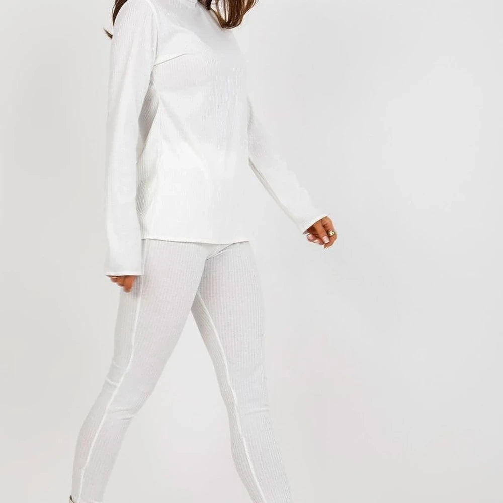 Ribbed Turtleneck Blouse with Long Sleeves