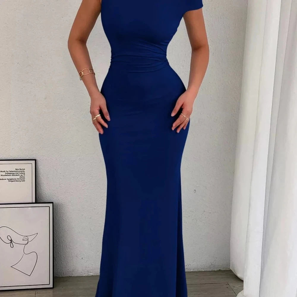 One-Shoulder Ruched Bodycon Maxi Dress
