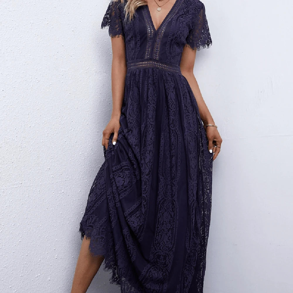 Scalloped Lace V-Neck Maxi Dress