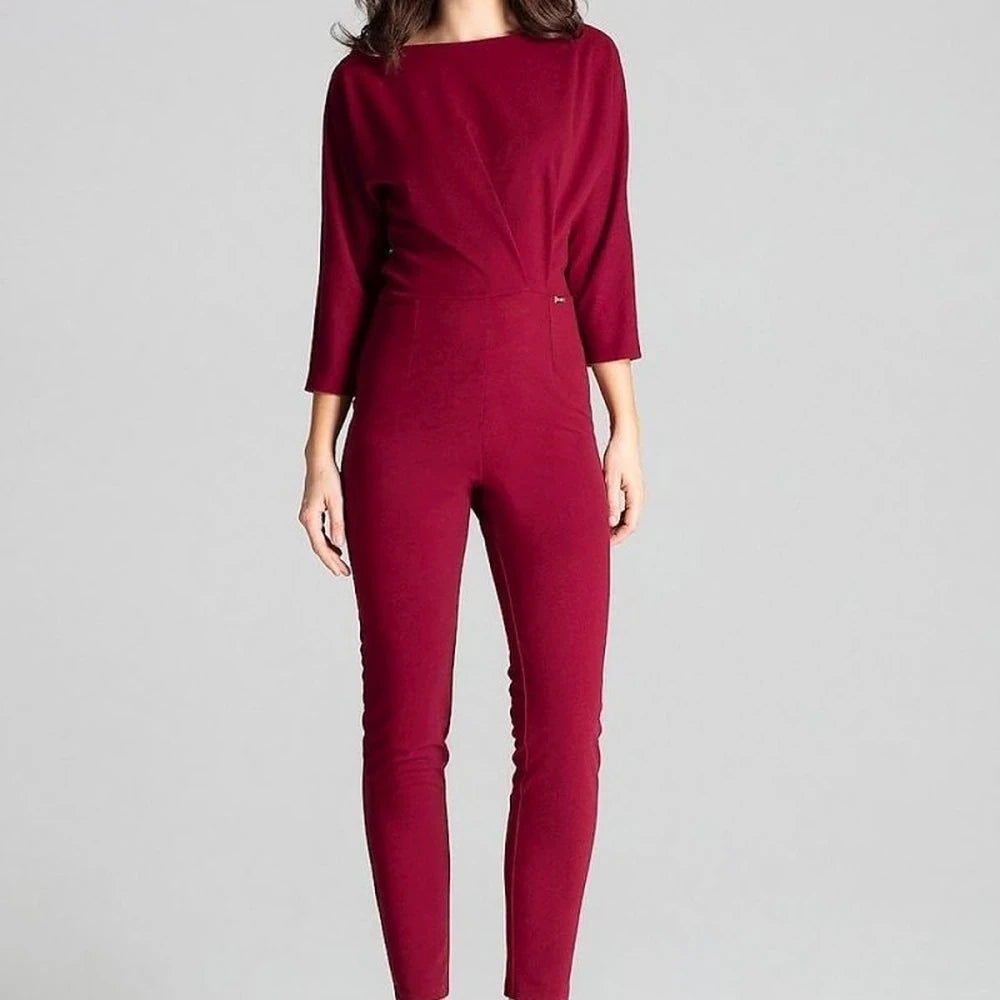 3/4 Sleeve Jumpsuit with Asymmetrical Pleats