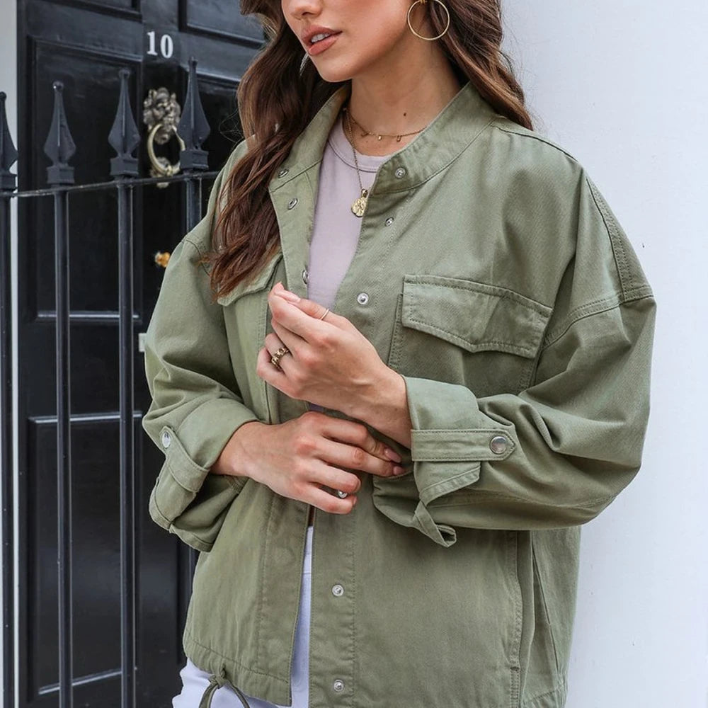 Denim Jacket with Drawstring Hood