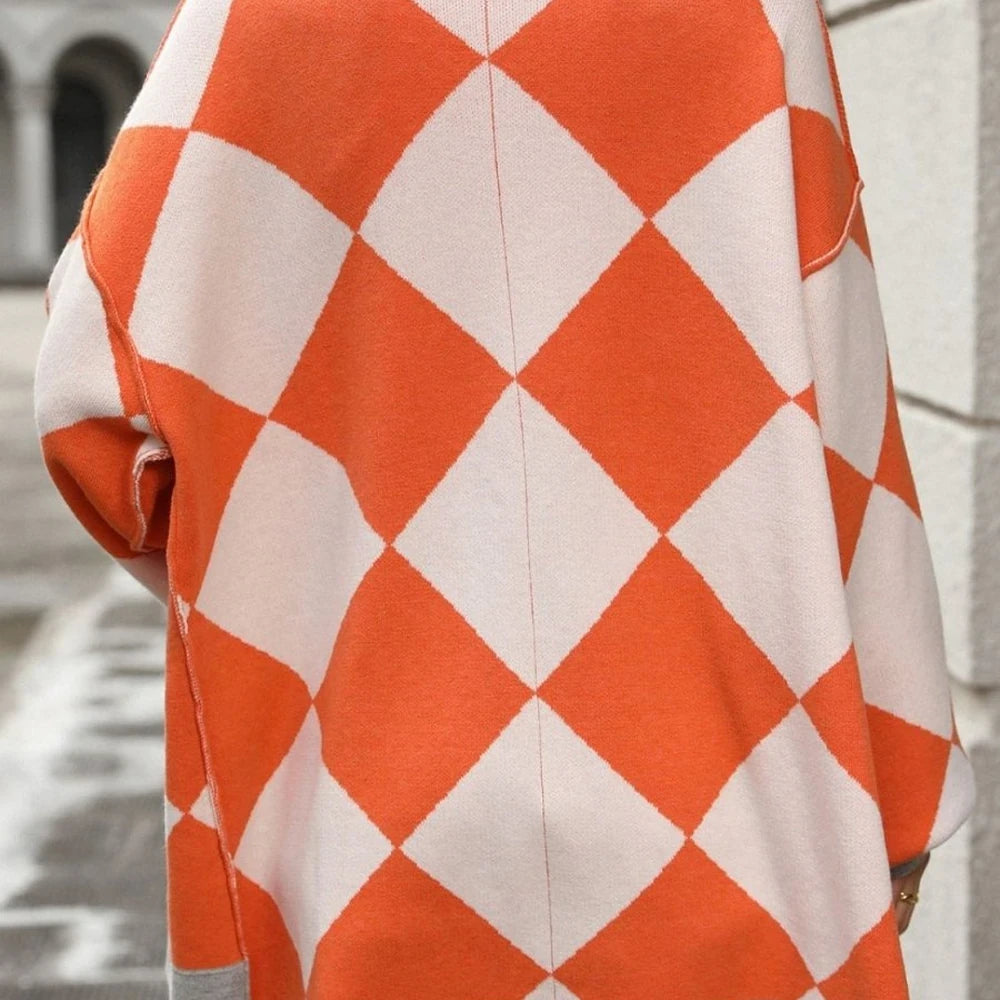 Checkered Dropped Shoulder Cardigan