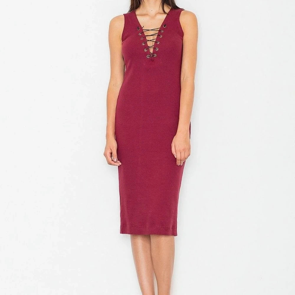Cotton Knit Dress with Tie Neckline