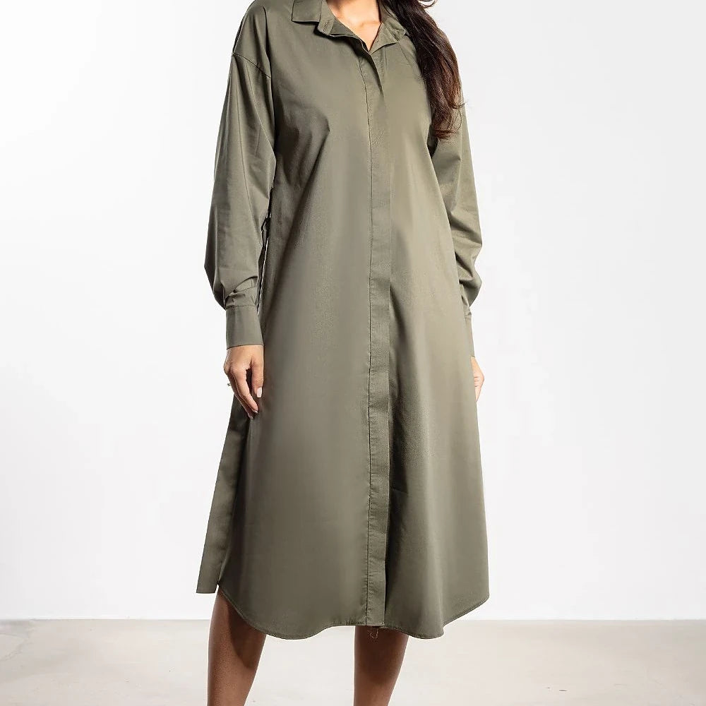 Midi Shirt Dress with Belt and Buttons