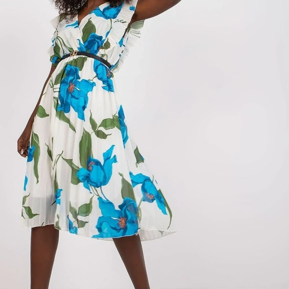 Pleated Summer Dress with Ruffle Sleeves