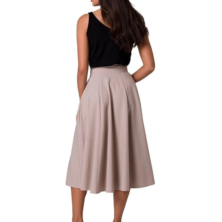 High Waist Flared Midi Skirt with Buttons