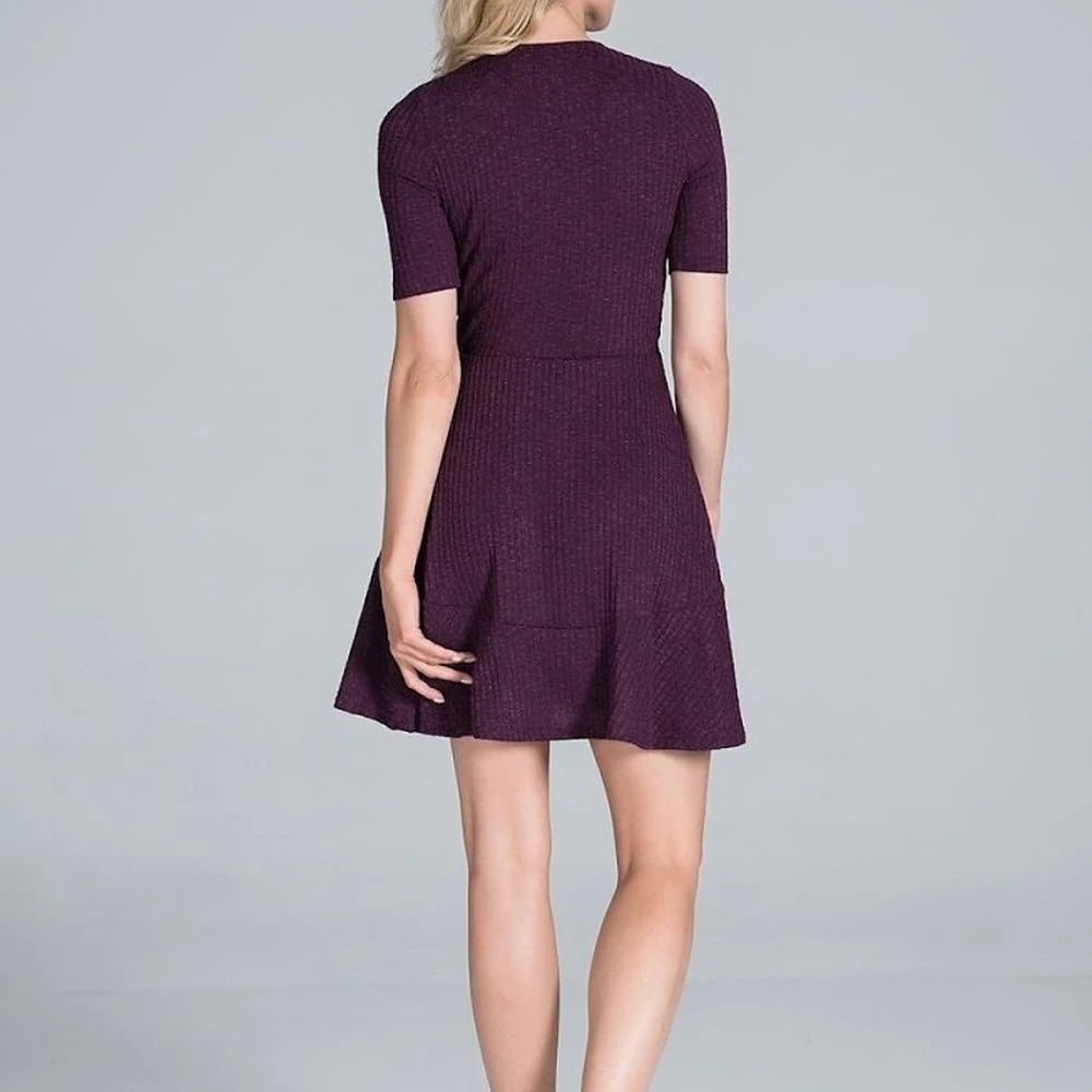 Ribbed Knit Mini Dress with Flounce