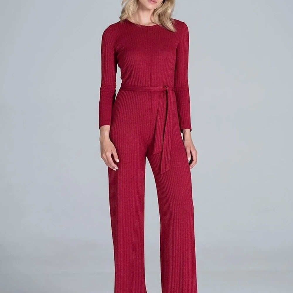 Women's Ribbed Knit Wide-Leg Jumpsuit