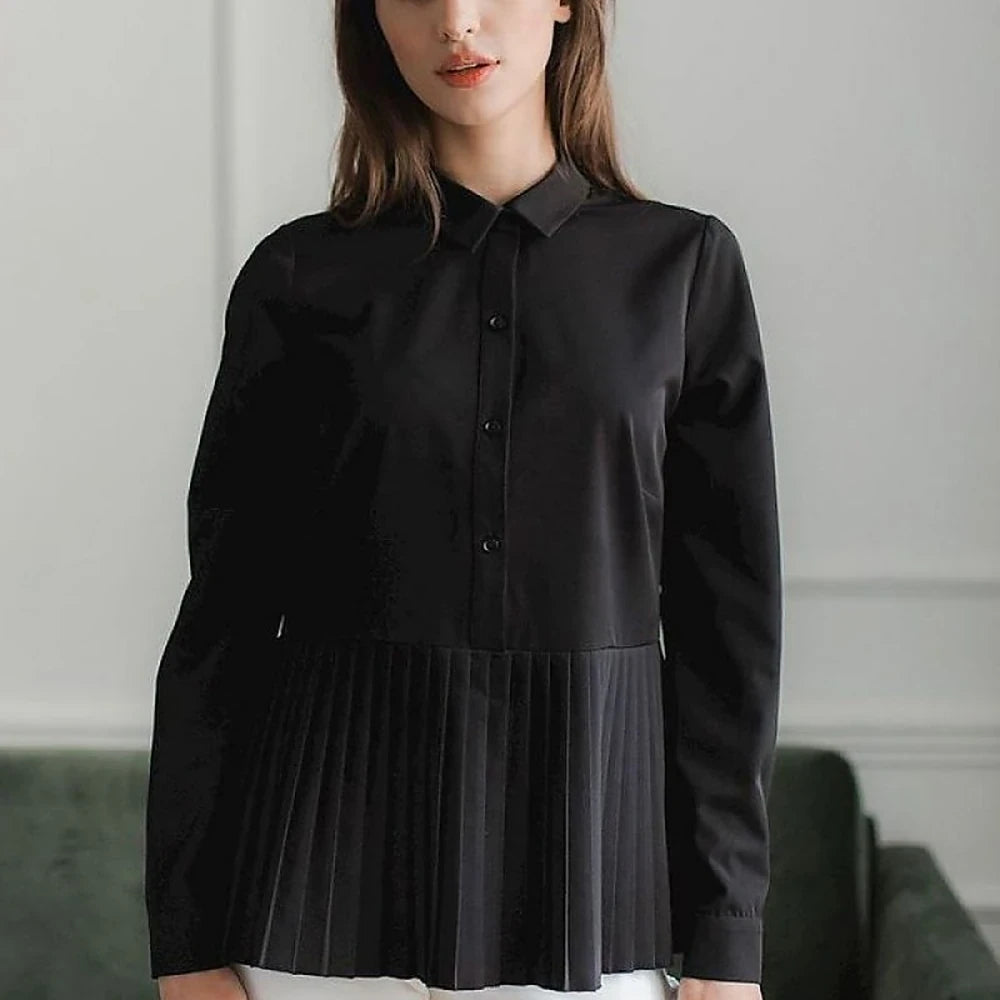 Elegant Black Long Sleeve Collared Blouse
