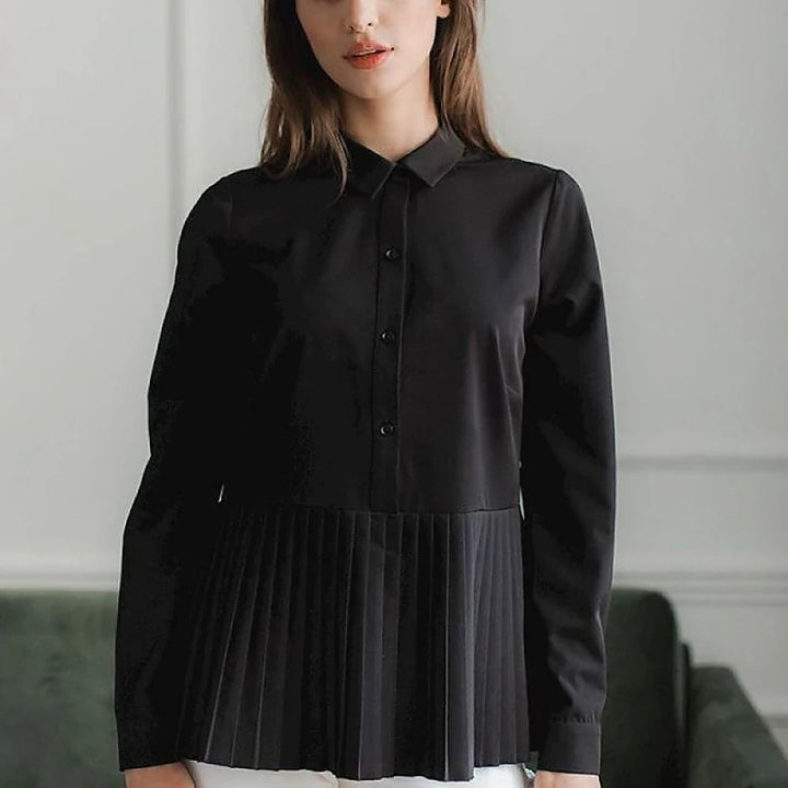 Elegant Black Long Sleeve Collared Blouse