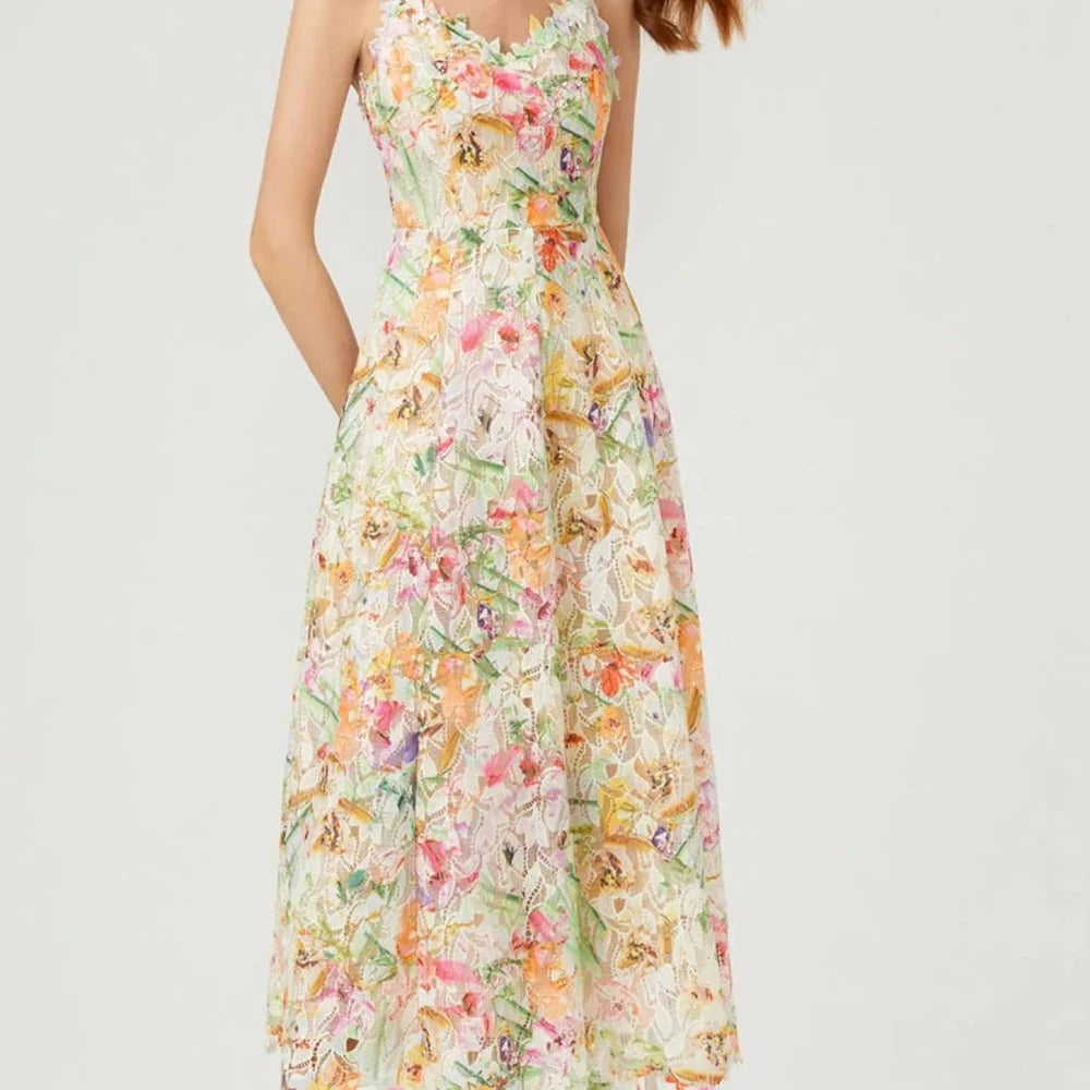 Floral Lace V-Neck Midi Dress