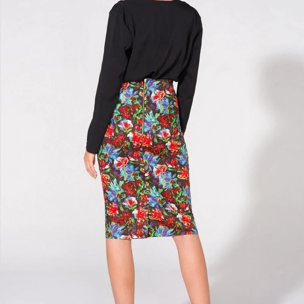 Floral Pencil Skirt with Zipper Detail