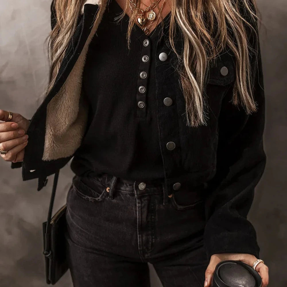 Fuzzy Collared Button Down Jacket
