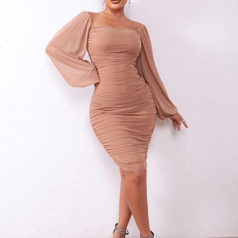 Zip-Back Ruched Bodycon Dress