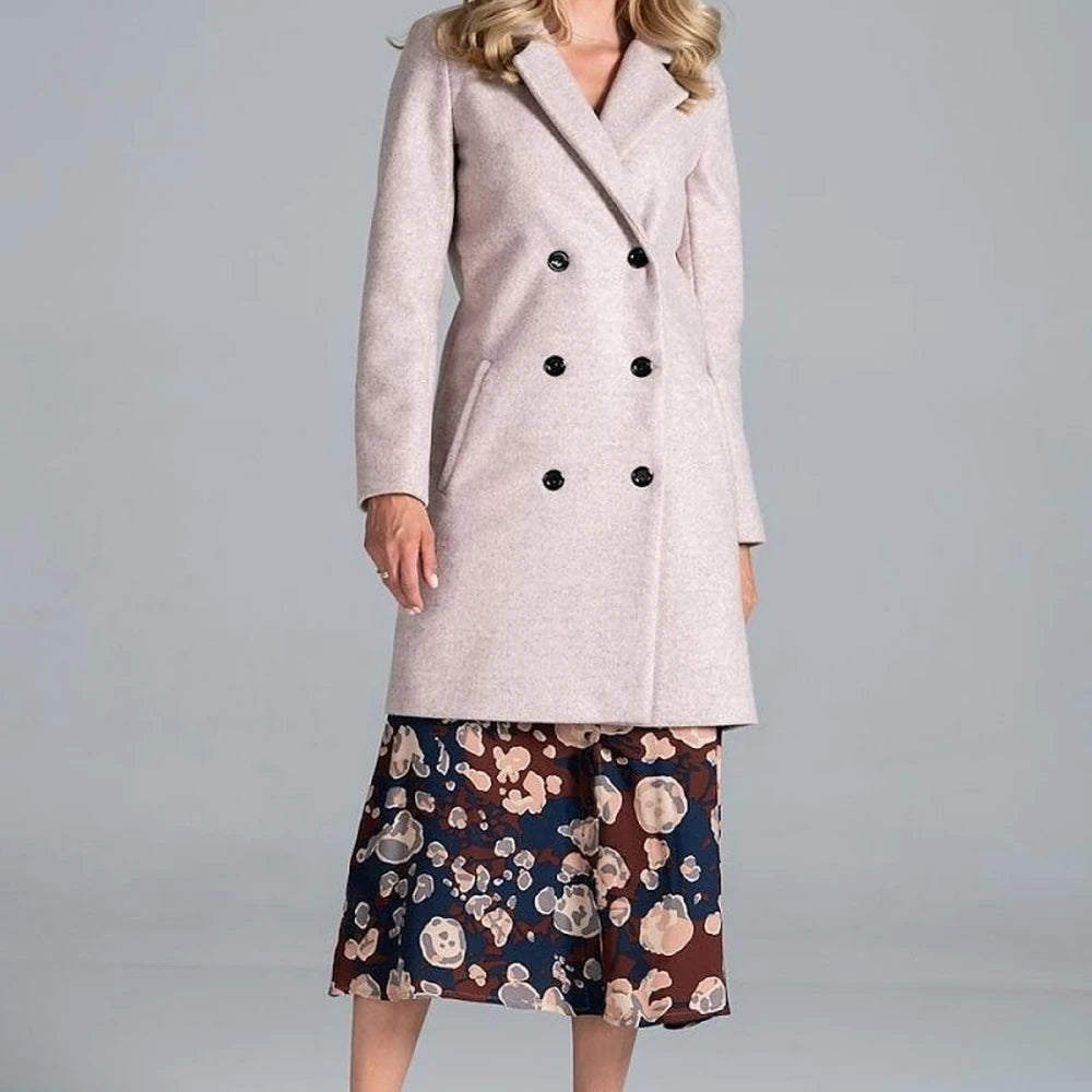 Knee-Length Belted Coat - Polyester Viscose Blend