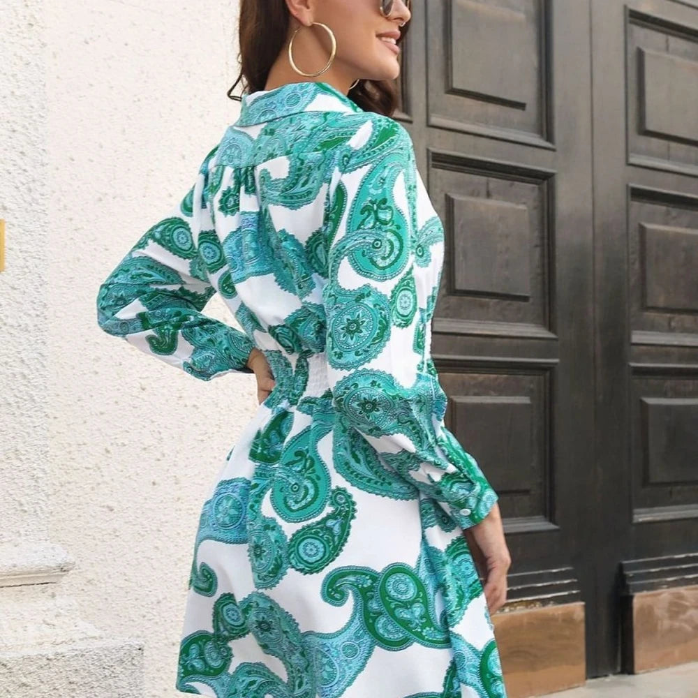Paisley Print Smocked Collar Dress