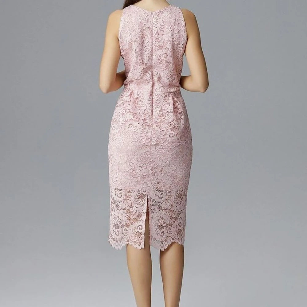 Sleeveless Lace Evening Dress with Basque