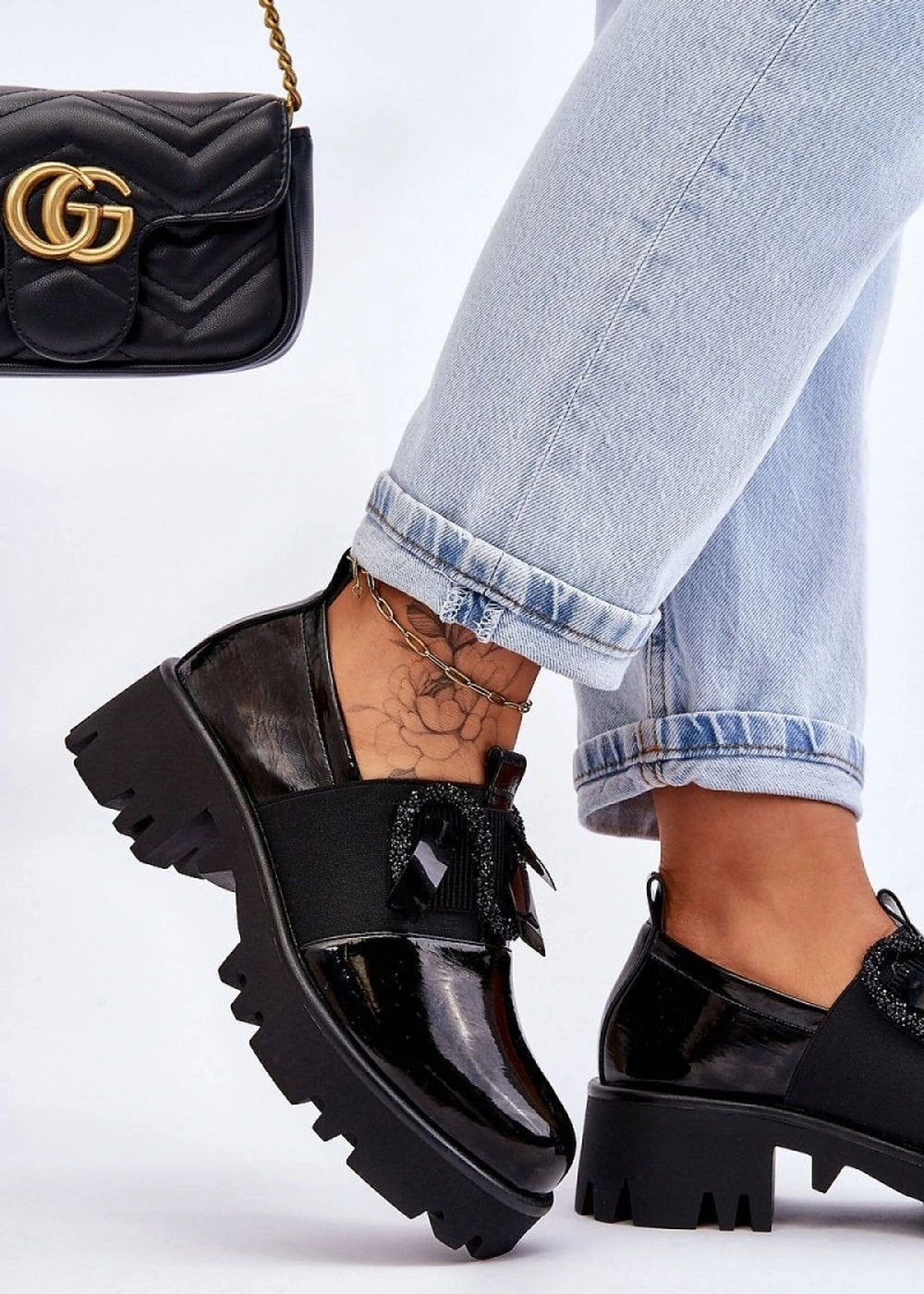 Black Eco-Leather Low Heel Platform Shoes