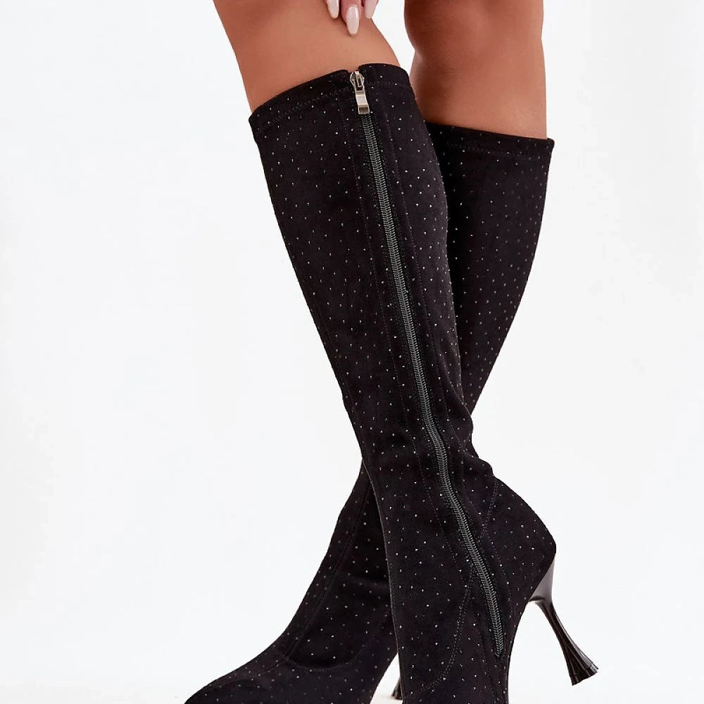 Women's Black Suede Stiletto Heel Boots