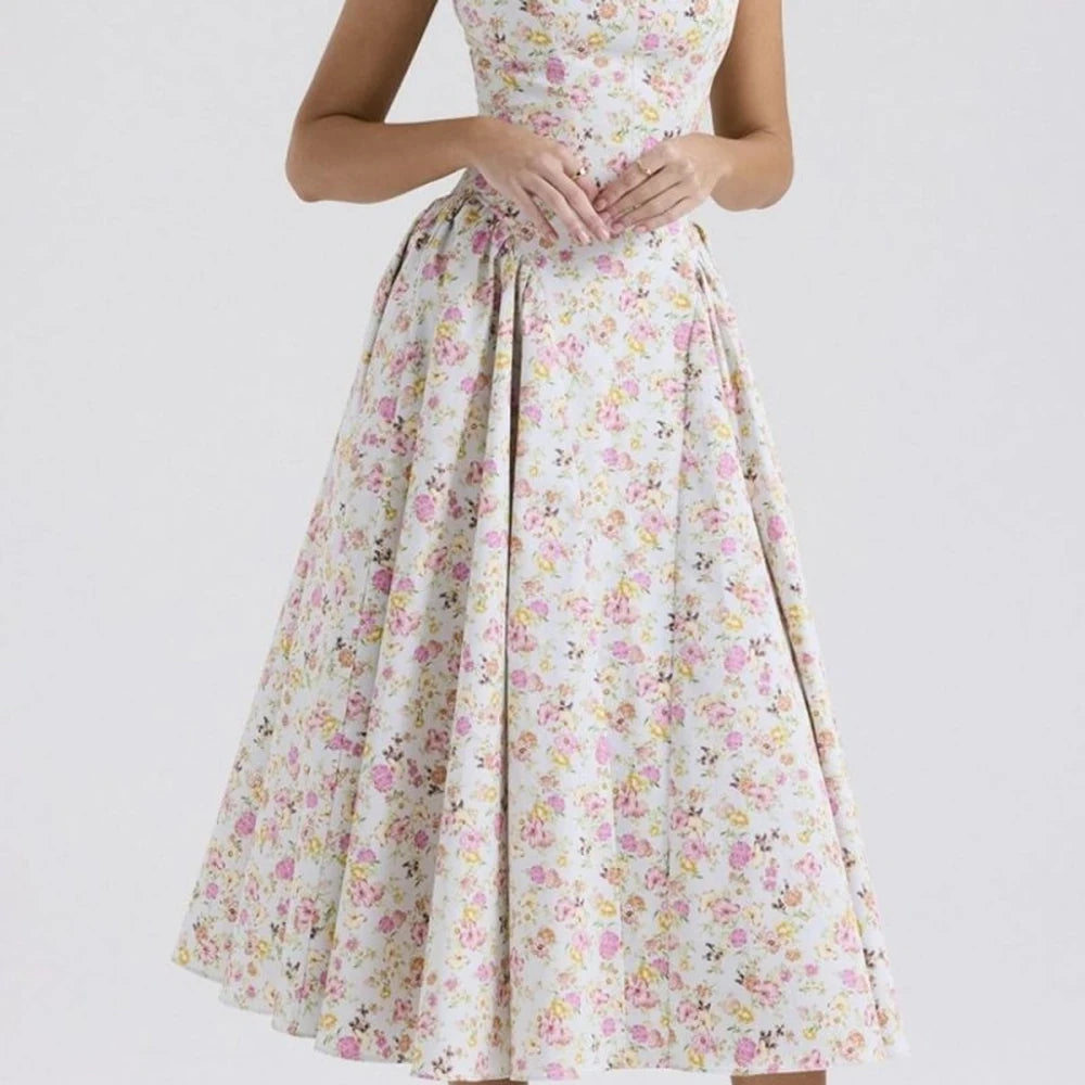Floral Square Neck Midi Dress