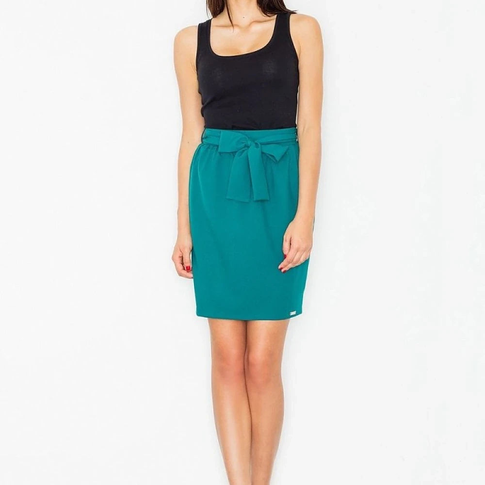 Pencil Skirt with Waist Tie - Green