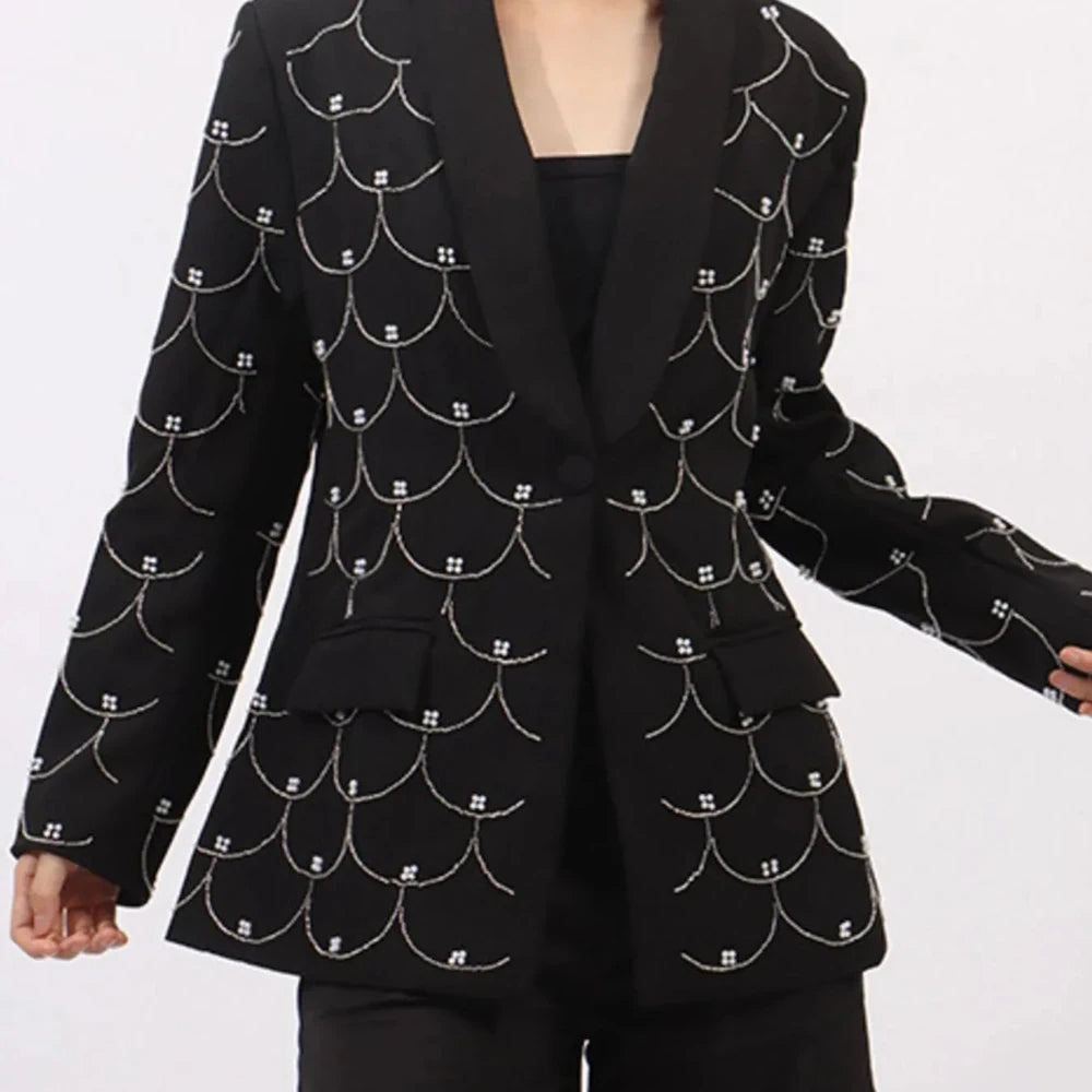 Pearl Detail Long Sleeve Blazer