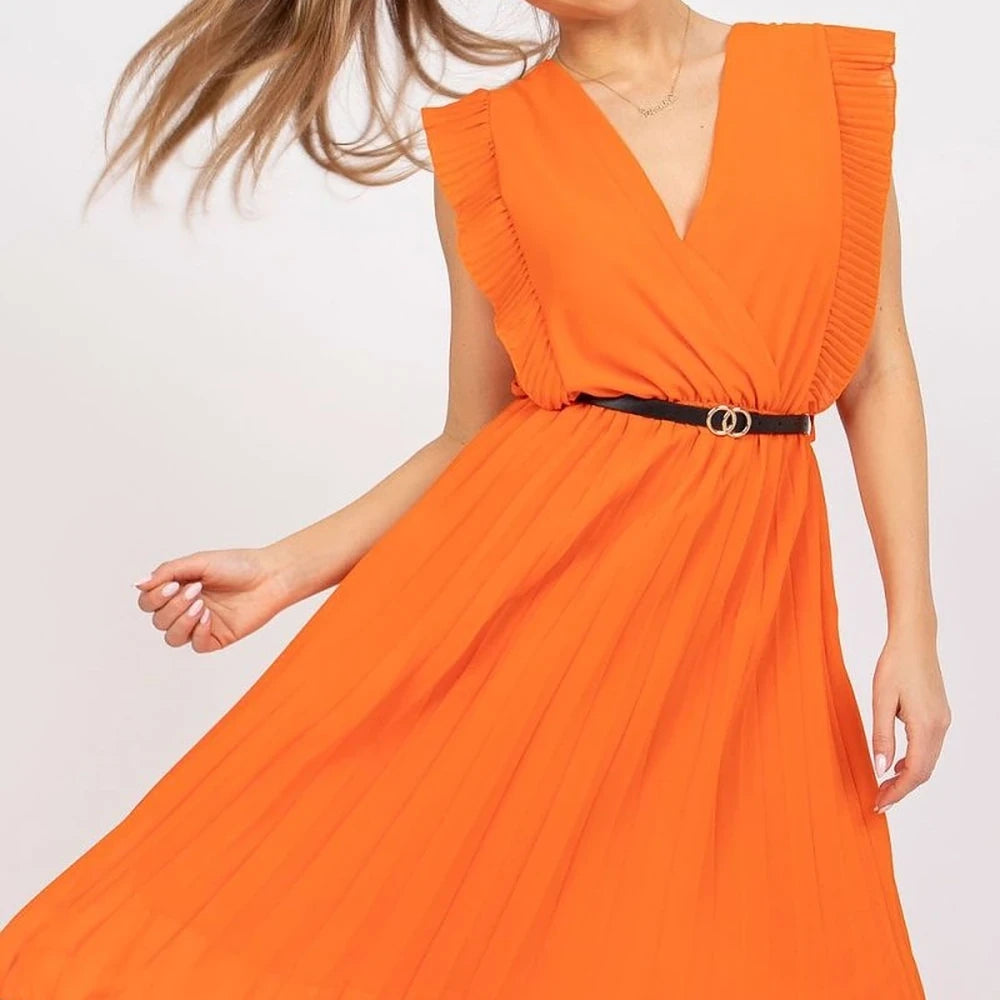 Pleated Summer Dress with Ruffle Sleeves