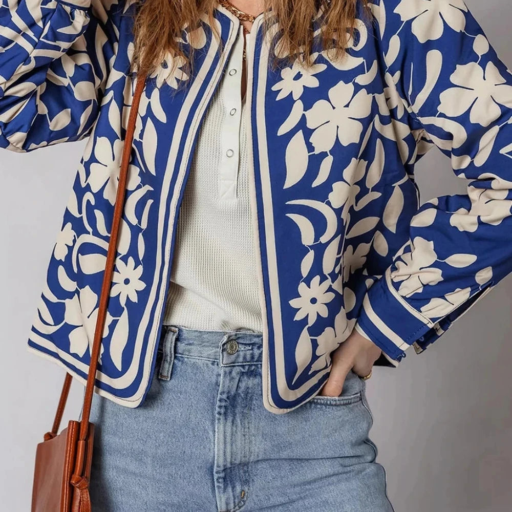 Floral Print Button Jacket with Cuffs