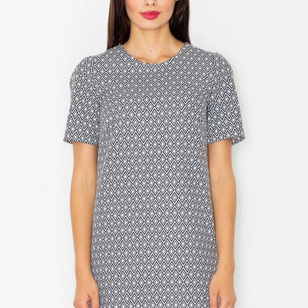 Short Sleeve Flared Dress with Zipper