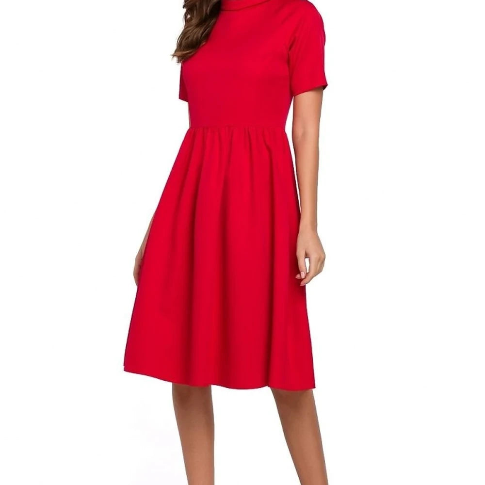 Red Ruffled Sleeve Day Dress