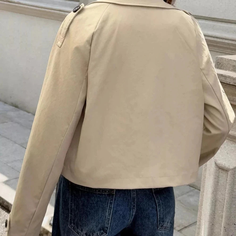 Cropped Double-Breasted Jacket with Raglan Sleeves