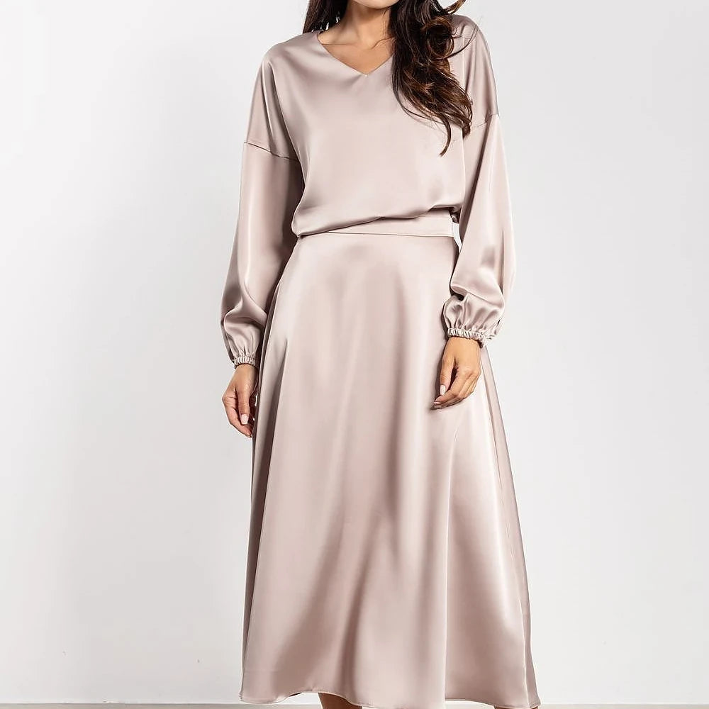 Satin V-Neck Blouse with Ruching