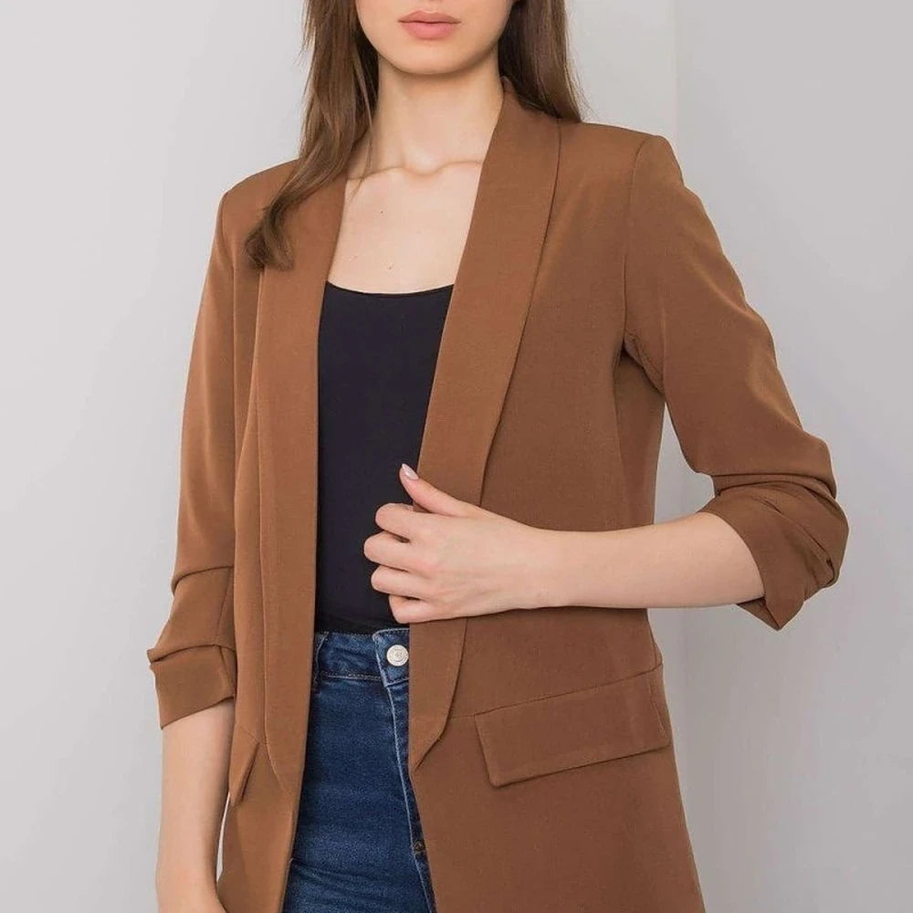3/4 Sleeve Unbuttoned Jacket with Lining