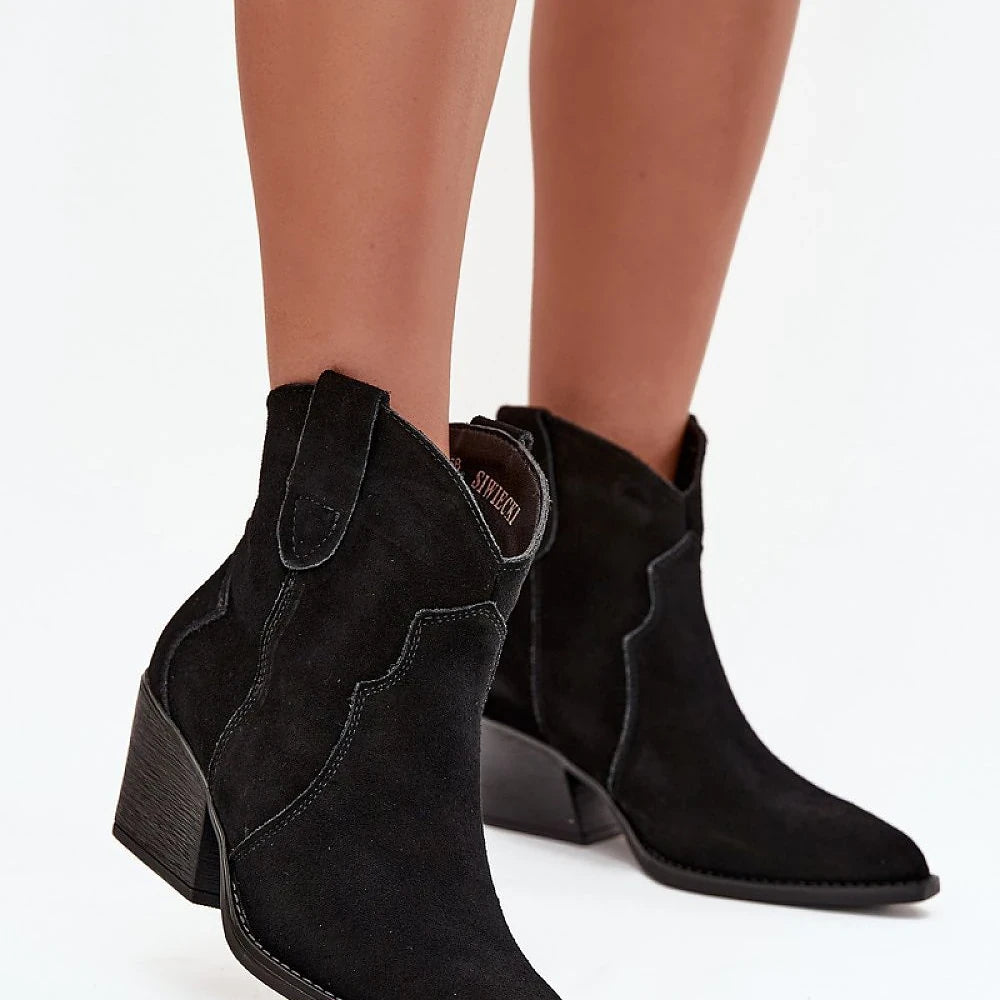 Suede Ankle Boots with Cut Heel
