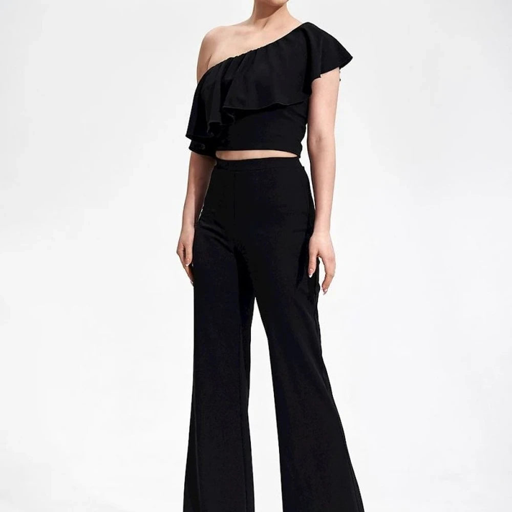 One-Shoulder Ruffle Crop Blouse