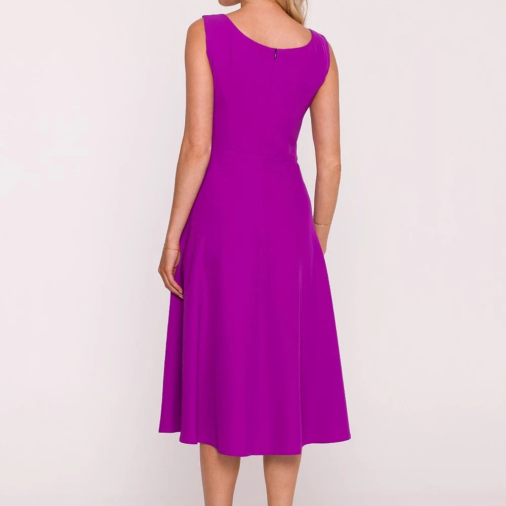 Flared Evening Dress with Round Neck
